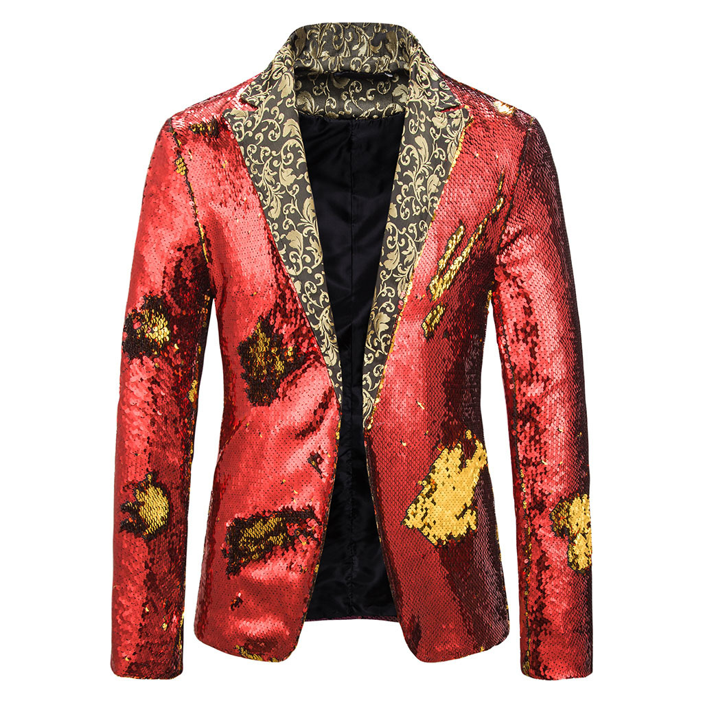 Puimentiua Men Sequin Double Breasted One Button Suit Men Wedding Party Stage Costumes Nightclub Prom Blazer CX200725