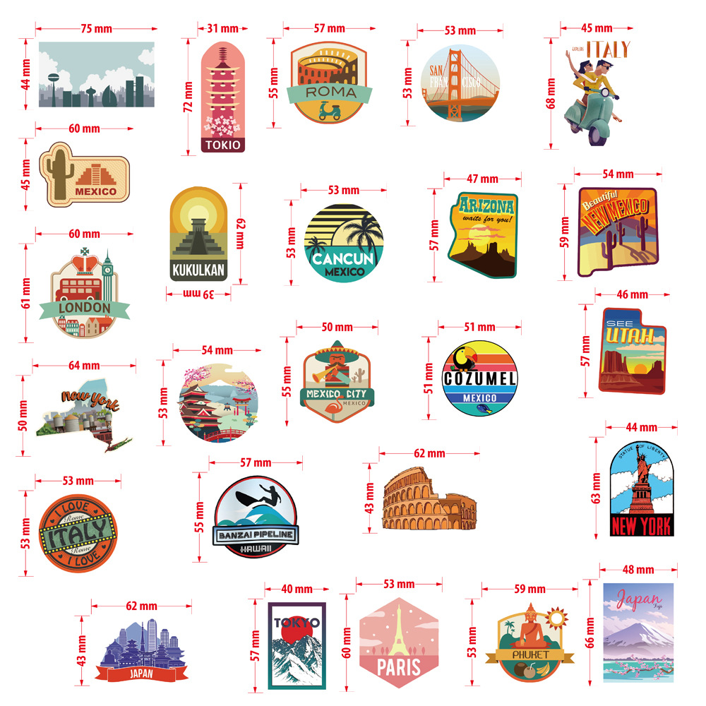 50Pcs Travel City Outdoor Nature landscape Stickers Pack Non-random Car Bike Luggage Sticker Laptop Skateboard Motor Water Bottle Decal