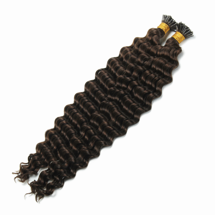 Deep Wave I Tip Virgin Brazilian Human Dark Brown Color Pre Blonded Stick Hair Extensions 100G 1G/Strand