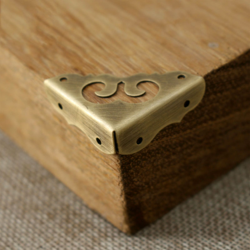 4pcs antique brass corner bracket furniture desk cabinet jewelry box wood box hardware corner guard hollow classic flower corner