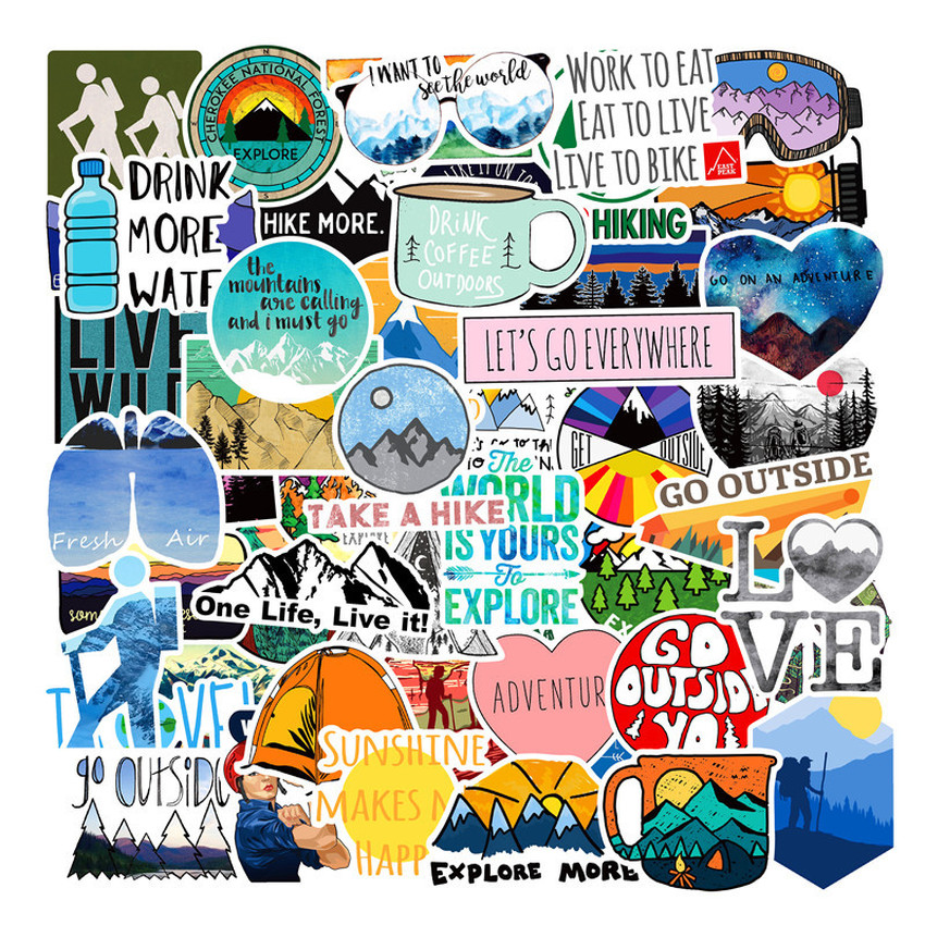 50Pcs Outdoor Hiking Camping Adventure Nature Stickers Pack Car Bike Luggage Sticker Laptop Skateboard Motor Water Bottle Decal