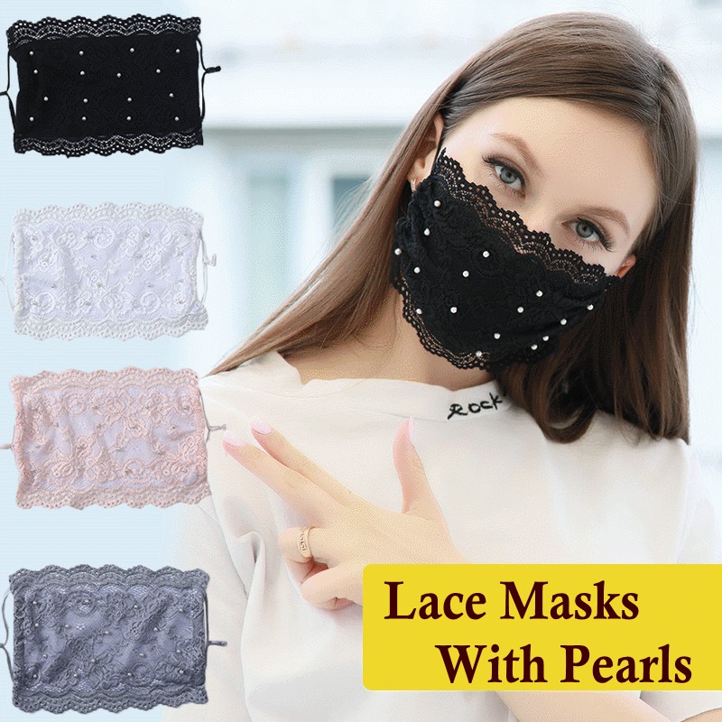 Adujustabel Fashion Designer Women Lace Masks With Pearls Fitted Breathable Comfortable Dustproof Anti Pollution Face Masks Washable Reuse
Adujustabel Fashion Designer Women Lace Masks With Pearls Fitted Breathable Comfortable Dustproof Anti Pollution Face Masks Washable Reuse