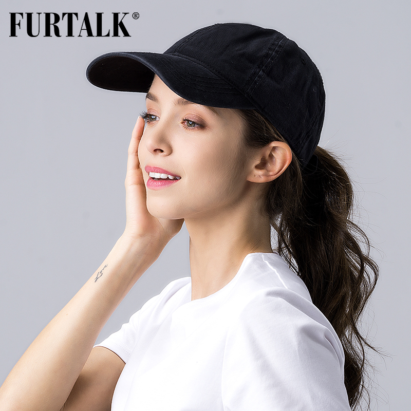 FURTALK Black Ponytail Baseball Cap Women Vintage Washed Cotton Baseball Caps Men Hip Pop Hat Snapback Summer Cap for Female T200720