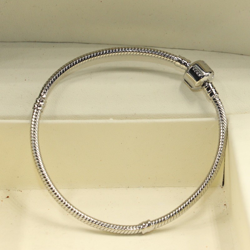 Hot Sale Handmade Never Fade Classic Jewelry 100% Pure 925 Sterling Silver Smooth Bangle Party Pandor Promise Women Wedding Bracelet Gift