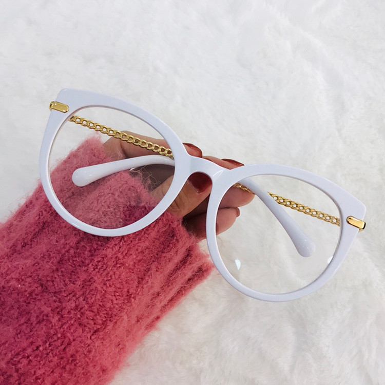 2020 new fashion design CH4568 women's wear chain design Cateye round glasses frame prescription glasses full package box UV400