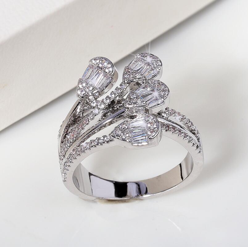 Victoria Brand New Unique Luxury Jewelry 925 Sterling Silver Princess Cut White Topaz CZ Diamond Gemstones Eternity Women Wedding Band Ring