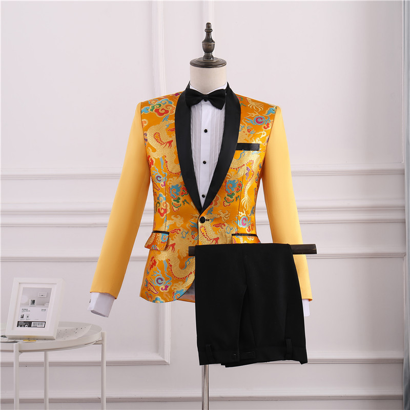 2-Piece New Singer Nightclub Printed Men Suit Host Bar Stage Performance Party Wear Lapel Suit Fit Slim Suit For Man In Stock Free Shipping