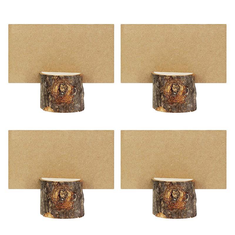40pcs 20Sets Natural Wooden Bark Memo Holder for Party Decorative Wood Pile Name Place Card Holders Menu Wedding Birthday Decor1628505