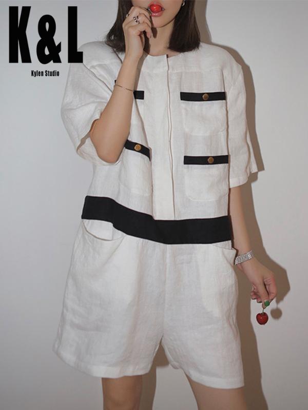 K&L kylen Black and white color matching linen jumpsuit women casual short pants summer new exclusive design engraved 90s style
K&L kylen Black and white color matching linen jumpsuit women casual short pants summer new exclusive design engraved 90s style