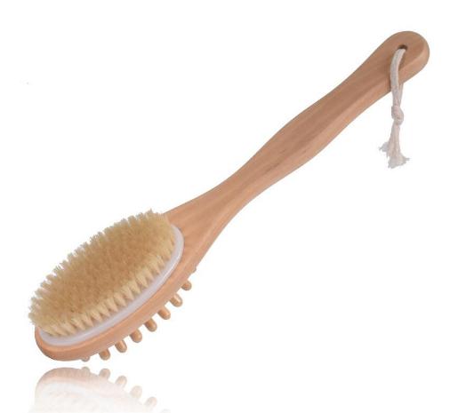 Body Brush for Dry Skin Brushing Back Scrubber for Skin Exfoliating and Cellulite Wood Bath Brush with Long Handle