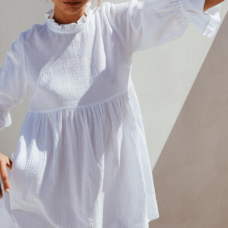Summer Women Solid Casual Loose Mini Dresses Ladies Ruffles Half Sleeve Shirt Party Dress New Fashion Women Straight Dress T200521