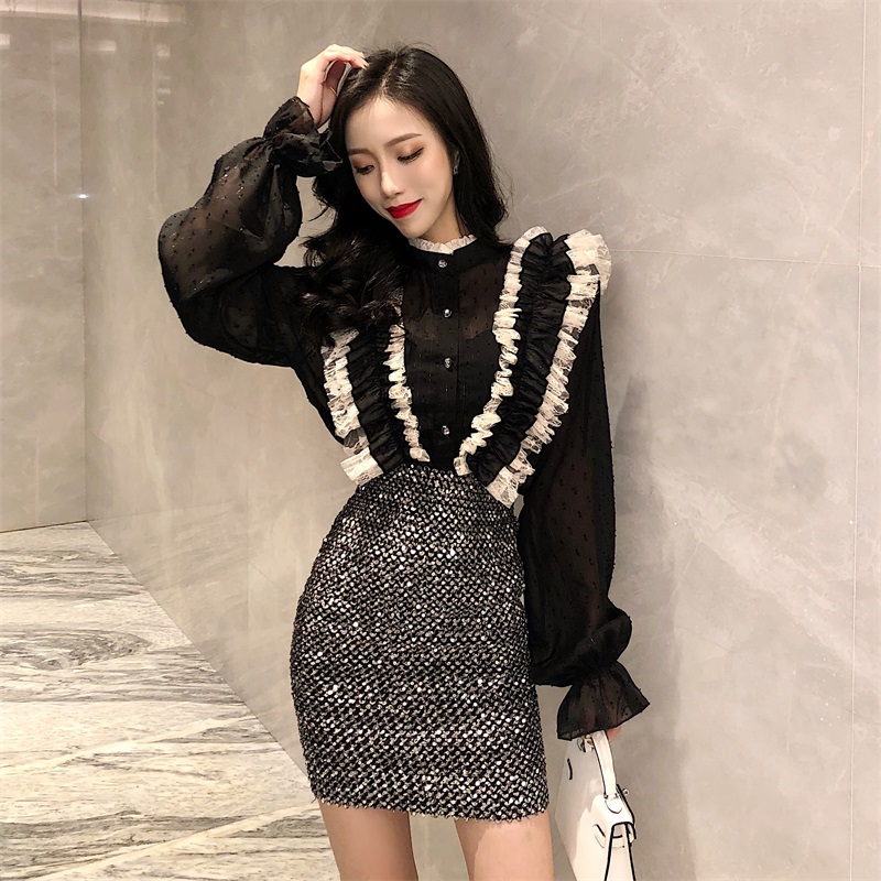 Women Turtleneck Patchwork Lace Ruffles Blouses Shirts Female Full Flare Sleeve Chic Chiffon Tops Blouses For Girls GT674, Black
Women Turtleneck Patchwork Lace Ruffles Blouses Shirts Female Full Flare Sleeve Chic Chiffon Tops Blouses For Girls GT674, Black