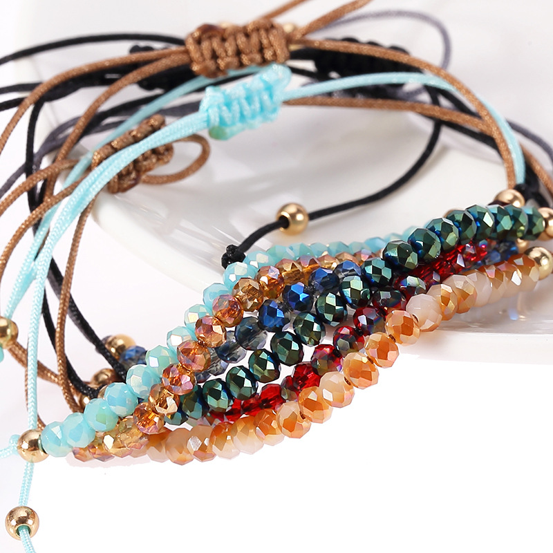 Simple Design Promotional Gift New Fancy Colorful Crystal Beads Link Bracelet Adjustable Lucky Rope Friendship Jewelry Bracelets