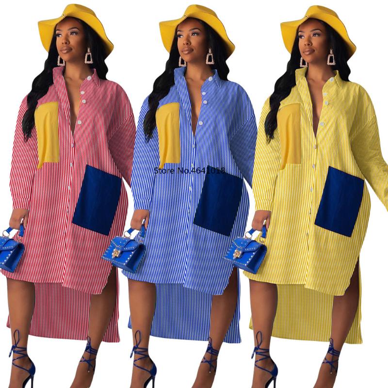 Spring Autumn Women Yellow Stripe Shirt DressButton Up Side Slit Maxi Long Dress Causal Long Sleeve Loose Plus Size Dresses, Blue 
Spring Autumn Women Yellow Stripe Shirt DressButton Up Side Slit Maxi Long Dress Causal Long Sleeve Loose Plus Size Dresses, Blue
