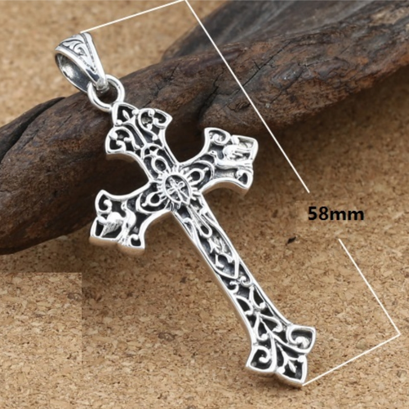 New 925 sterling silver handmade jewelry antique silver American European designer cross necklace pendants for men women no chain