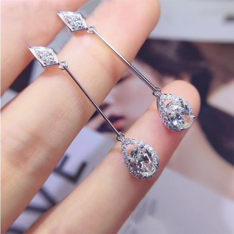 Sterg Sier White Topaz CZ Long Dangle Earrings for Women