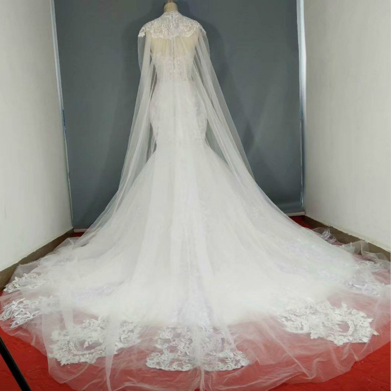 2020 Luxury Chapel Mermaid Wedding Dresses With Wrap Illusion Applique Lace Bridal Gown Sleeveless Sweep Train Custom Made Robe De Mariee