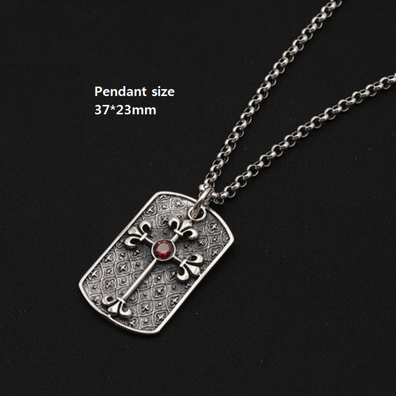 Punk style 925 sterling silver handmade designer jewelry American European antique silver cross pendants with red stone for men women