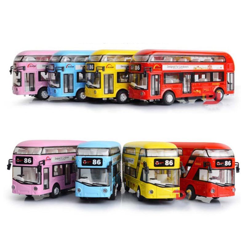 Metal Double-Decker Tour Bus Sound Light Sightseeing Scale Diecast Car Toy Model