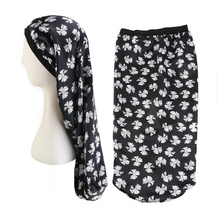 Long Hair Sock Cap Sleep Hat Wrap Night Cap Hair Care Bonnet Nightcap Women Wide Band Elastic Satin Hat Headcover Baggy Protect GD445
