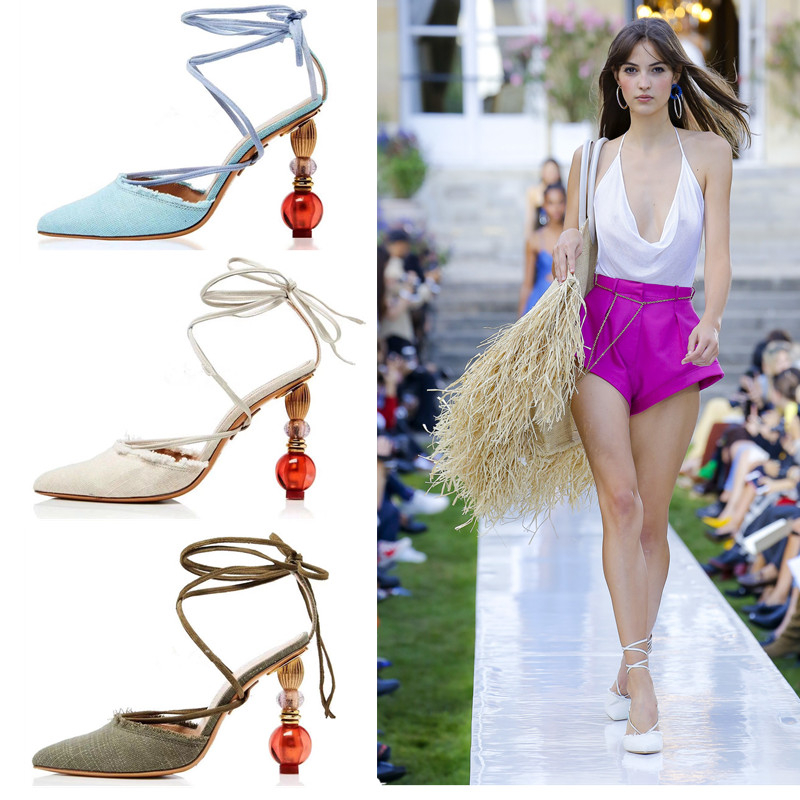 Fashion Geometric Heels Women Gladiator Sandals Summer Denim Woman Slingbacks Pumps Lace Up Wedding Party Shoes Plus Size, White 
Fashion Geometric Heels Women Gladiator Sandals Summer Denim Woman Slingbacks Pumps Lace Up Wedding Party Shoes Plus Size, White