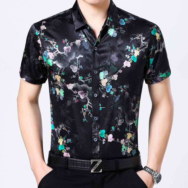 New Men's Short Sleeved Silk Shirts, Summer Casual Prints, 95% Silk Satin Shirts, Men's Half Sleeves Tops, Black
New Men's Short Sleeved Silk Shirts, Summer Casual Prints, 95% Silk Satin Shirts, Men's Half Sleeves Tops, Black