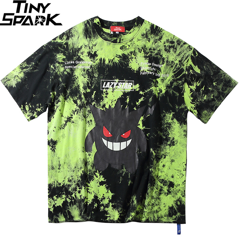 2020 Men Hip Hop T Shirt Tie Dye Devil Print Oversize T-Shirt Streetwear HipHop Loose Tshirt Summer Short Sleeve Tops Tee Cotton MX200611