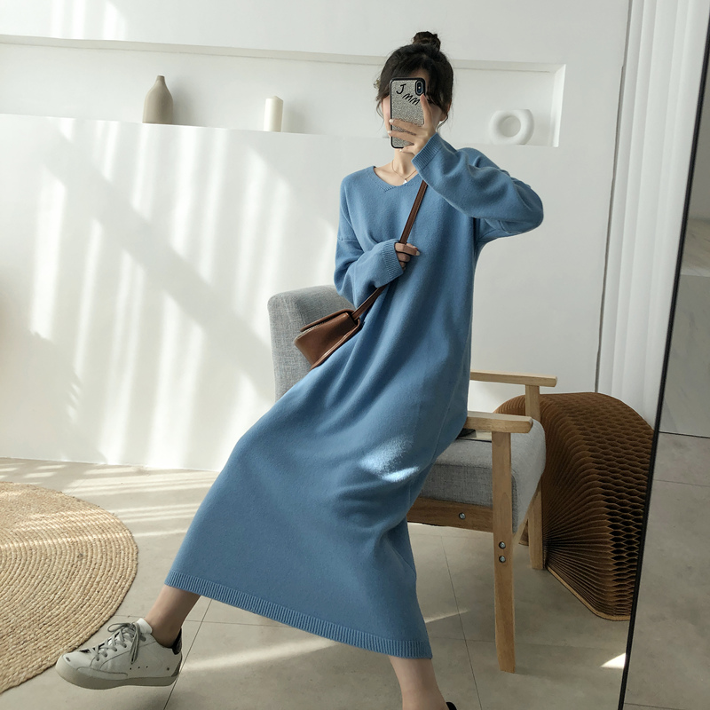 2020 Fall Winter Women Long Sleeve V Neck Loose Sweater Dress Korean Elegant Female Vintage Casual Oversized Maxi Knitted Dress, Black
2020 Fall Winter Women Long Sleeve V Neck Loose Sweater Dress Korean Elegant Female Vintage Casual Oversized Maxi Knitted Dress, Black