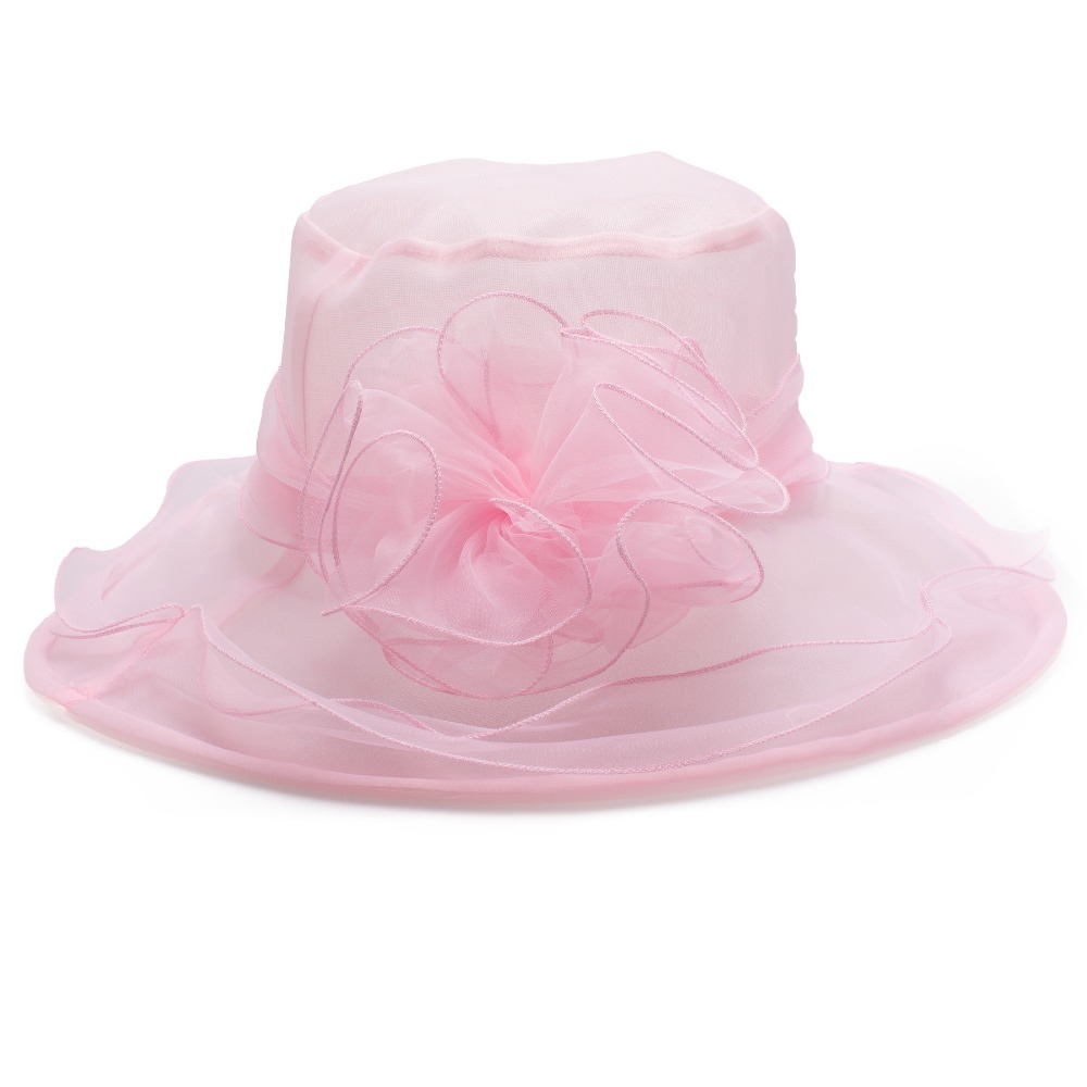 Lawliet White Summer Hats for Women Ladies Organza Wide Brim Sun Kentucky Derby Wedding Church Party Floral Hat Cap A002 Y200619