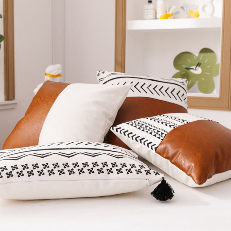 Set of 2 Faux Leather Pillow Cover Square Luxury Cushion Case Soft Decorative Throw Pillow Sham Case Set for Sofa Couch Bed