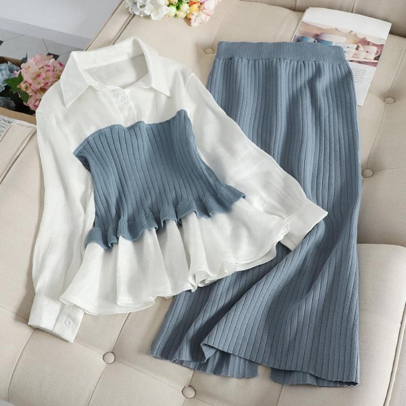 Knitted two-piece suit women's shirt skirt base sweater suit 2020 slim skirt, Blue skirt
Knitted two-piece suit women's shirt skirt base sweater suit 2020 slim skirt, Blue skirt
