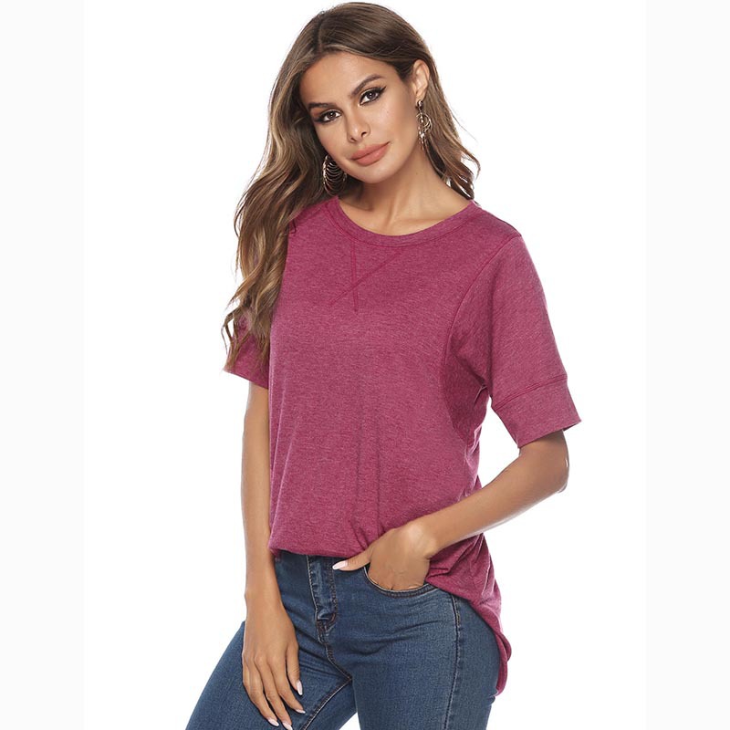 Spot explosion T-Shirt short-sleeved short front and back long solid color round neck female support mixed batch