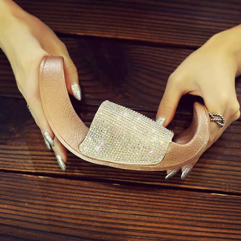 Slippers WGZNYN Shoes Women Flat Sliders Sandals Diamante Sparkly Colorful Diamond Crystal Fashion Woman Flip-flops W41
