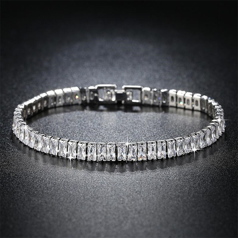 Exquisite White Gold Fill Princess Cut Topaz Bracelet: Timeless Elegance 84ed