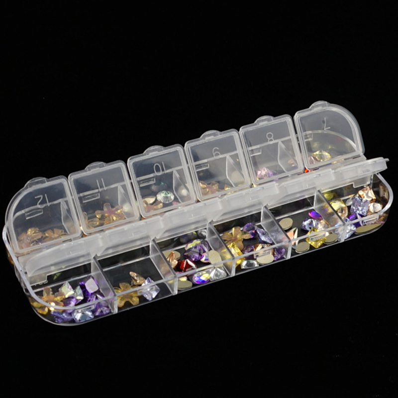Nail Art Storage Box 12 Grids Compartment Plastic Sequins Cajas Vacias De Diamantes Organizer Jewelry Mini Diamond Empty Boxes