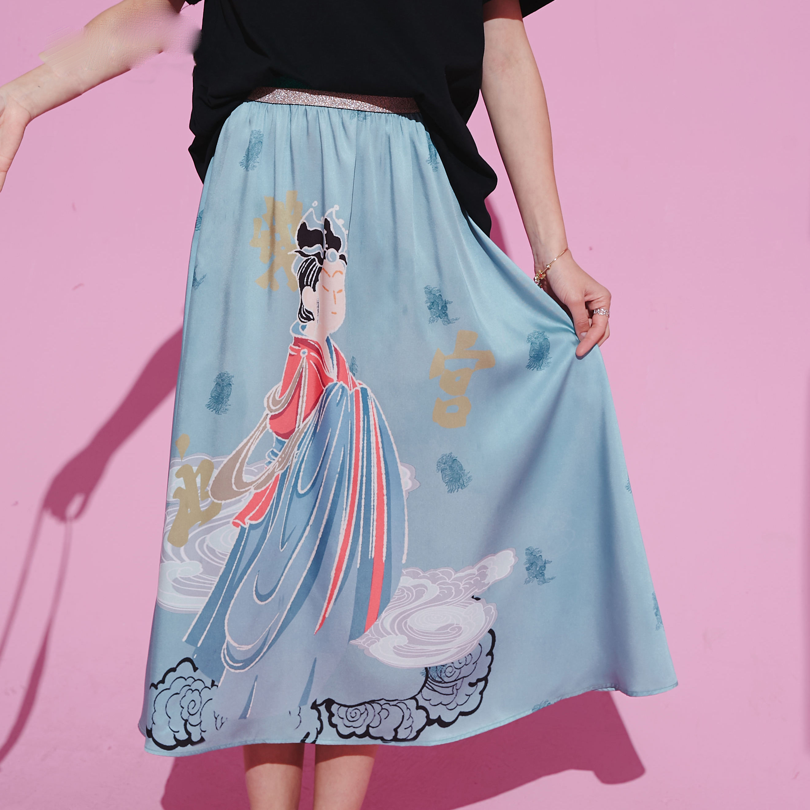 Blue Original Graphic Print Bright High Waist Casual Women Midi Skirt 2020 Summer Vintage Korean Ladies Daily Bottom, Black
Blue Original Graphic Print Bright High Waist Casual Women Midi Skirt 2020 Summer Vintage Korean Ladies Daily Bottom, Black