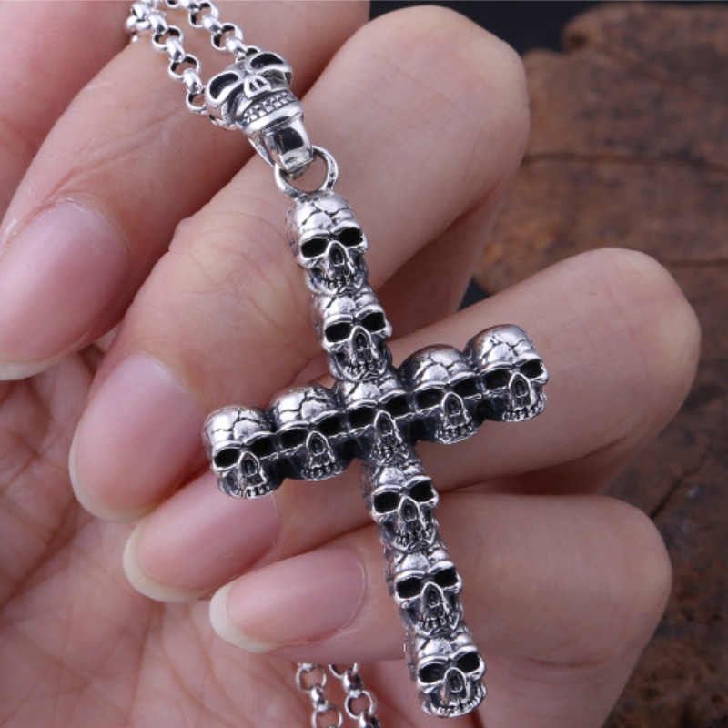 Punk style 925 sterling silver handmade designer jewelry antique silver vintage American European skull necklace pendants without chain