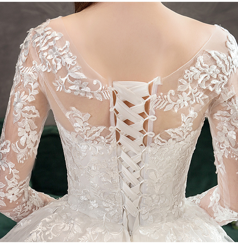 2021 New Vintage O Neck Full Sleeve Wedding Dress Illusion Simple Lace Embroidery Custom Made Bridal Gown Vestido De Noiva