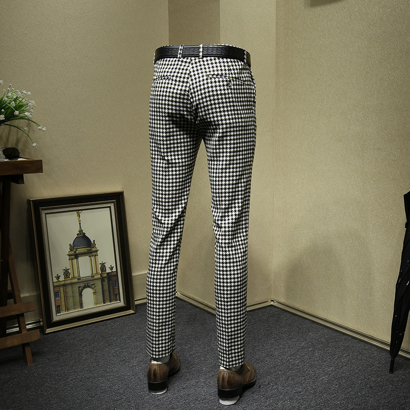 mens dress pants formal business slim fit fashion streetwear black white plaid suit pant wedding groom wear father day gift 36 CX200728