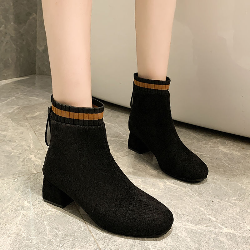 35-43 Big Yard Women Spring Autumn Martin Boots 2025 New Fashion 5 cm Thick Heels Single Shoes Female Vintage zipper knit Shoes