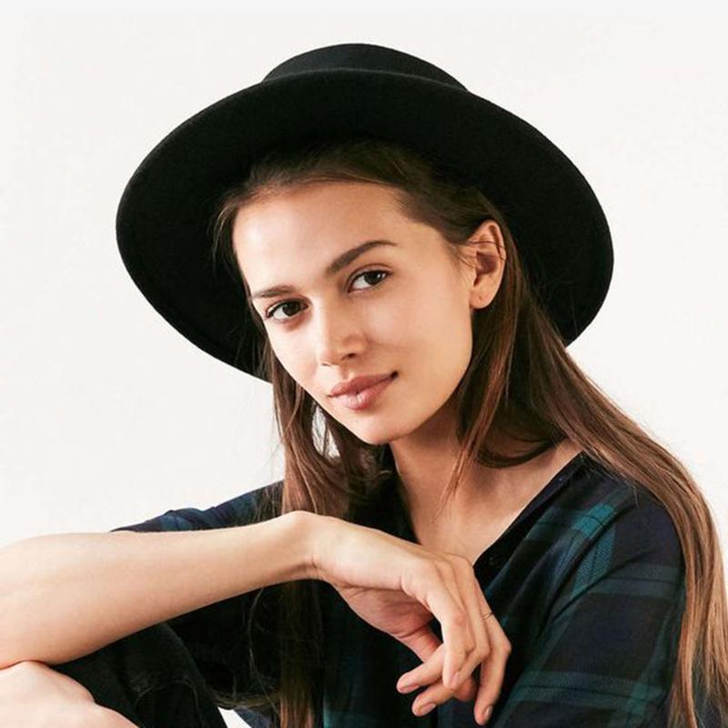 Wide Brim Hats Fashion Wool Pork Pie Boater Flat Top Hat For Women's Men's Felt Fedora Gambler