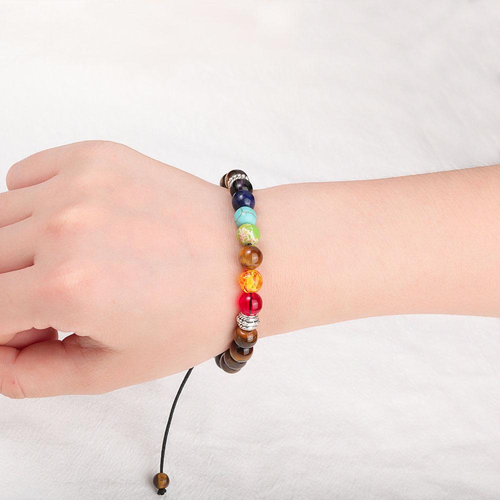 New 8mm Natural Stone Tiger Eye Bead Bracelets for Women Men 7 Chakra Bead Healing Braid Mens Bracelet Rope Adjustable Friendship Jewelry
