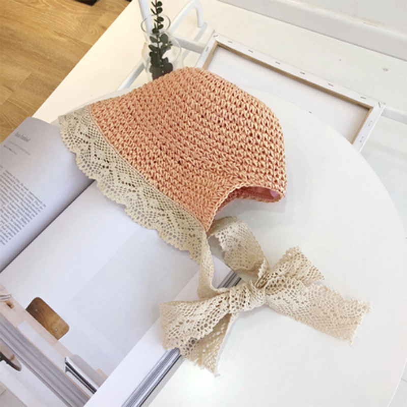COKK Summer Hats For Girls Straw With Lace Ribbon Bow Kids Baby Girl Bucket Handmade Children Sun Beach Vacation Y200619
