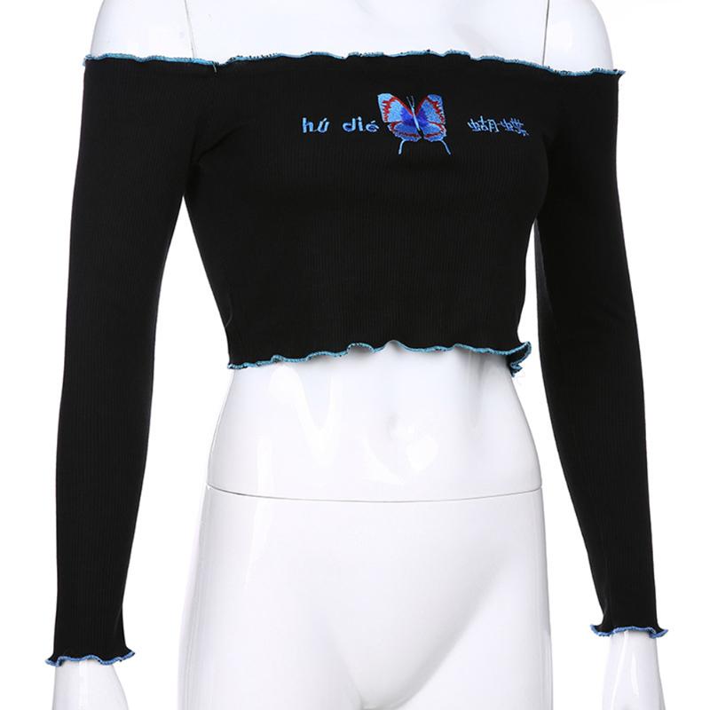 Women Sexy Long Sleeve Off Shoulder Butterfly Embroidery Crop Top Ladies Fashion Tops, Black
Women Sexy Long Sleeve Off Shoulder Butterfly Embroidery Crop Top Ladies Fashion Tops, Black