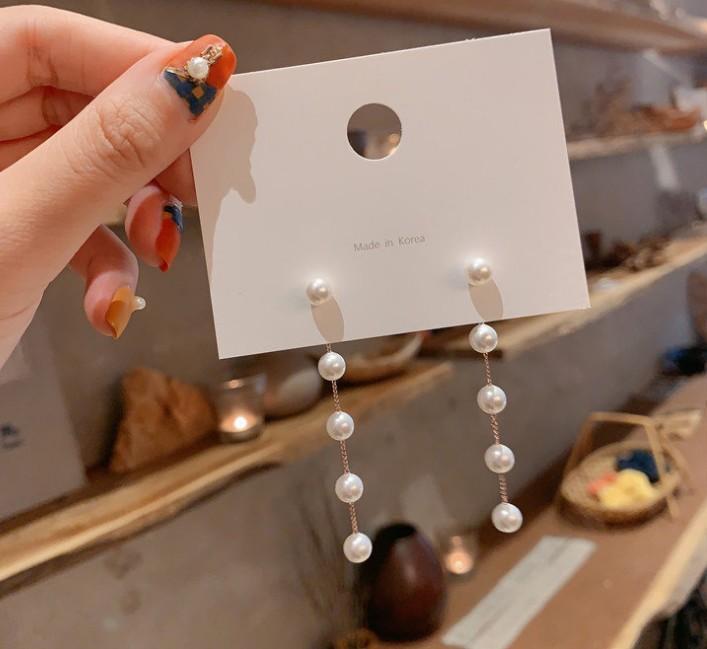 925 Sterling Silver Pin Earrings For Women Wedding Jewelry Gifts Fashion Bohemian Tassel Long Chain Pearl Earring