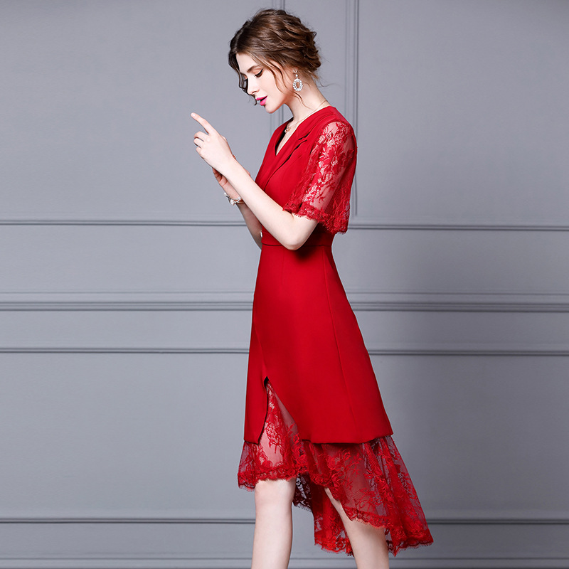 One Piece 2020 Summer Business Women Notched Collar Beading Button Sexy Tulle Lace Patchwork Short Sleeve Red Black Dress
One Piece 2020 Summer Business Women Notched Collar Beading Button Sexy Tulle Lace Patchwork Short Sleeve Red Black Dress
