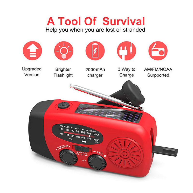 Solar lamp Multifunctional Emergency Radio hand crank USB Rechargeable Weather 1 LED Flashlight Power Bank Camping Light