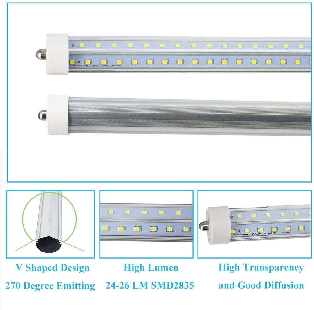 R17D FA8 8FT LED Tube Light Bulb 72W 7200LM 45W 4500LM Double Side V Shape Integrated 8 Foot LED Light Fixtures T8 LED Shop Lighting