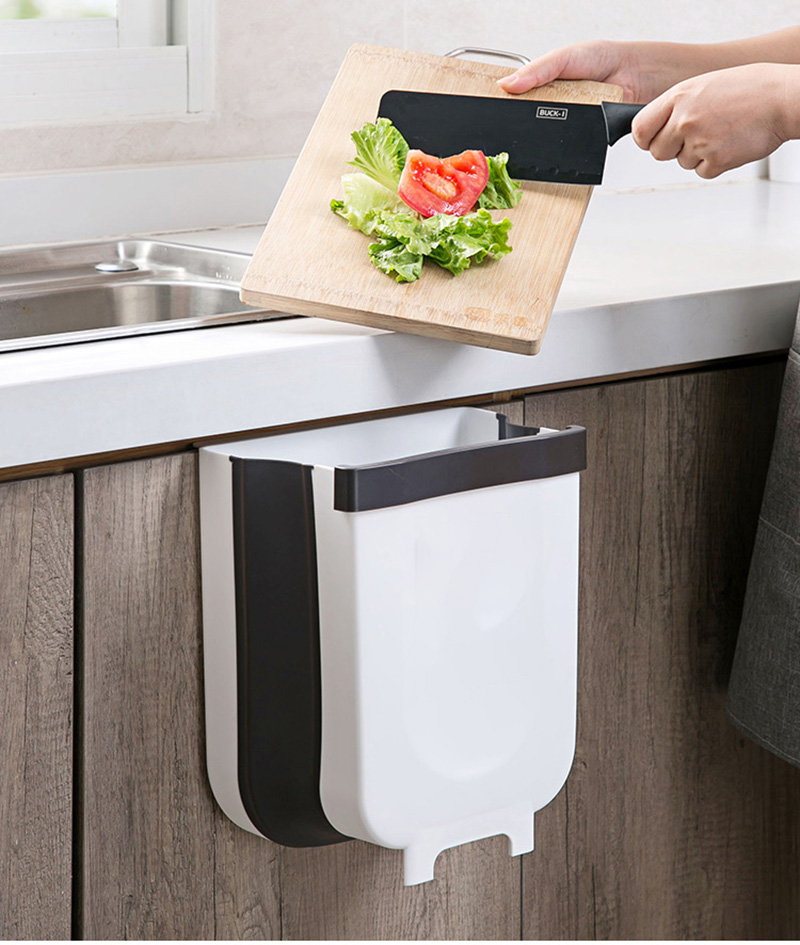 9L Folding Waste Bins Kitchen Garbage Bin Foldable Car Trash Can Wall Mounted Trashcan for Bathroom Toilet Waste Storage Bucket