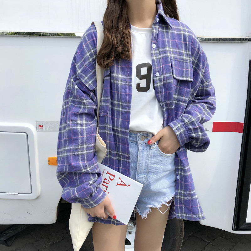 Korean Loose Plaid Shirts Women Large Size Harajuku Long Sleeve Turn-down Collar Puff Sleeve Blouses Female Cotton Casual Blusas, Purple
Korean Loose Plaid Shirts Women Large Size Harajuku Long Sleeve Turn-down Collar Puff Sleeve Blouses Female Cotton Casual Blusas, Purple